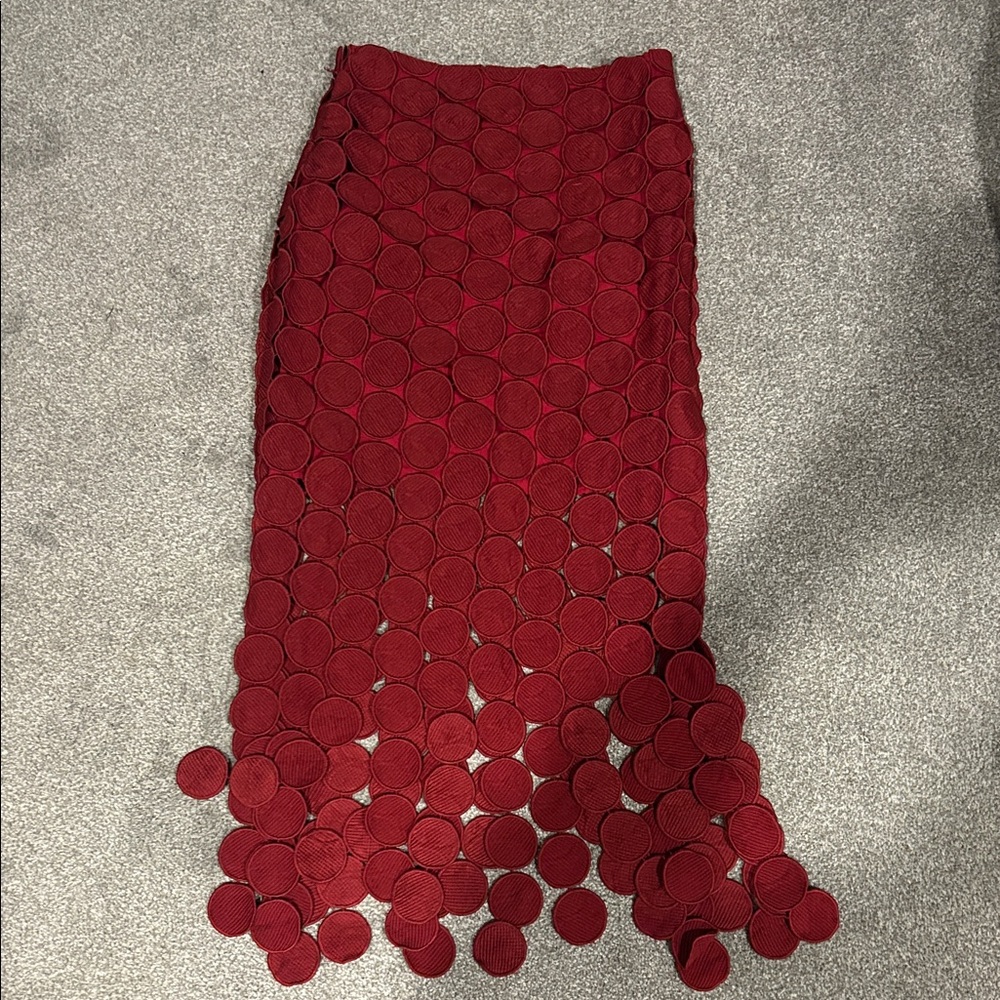 Chic Red Circle Pattern A-Line Skirt - image 1